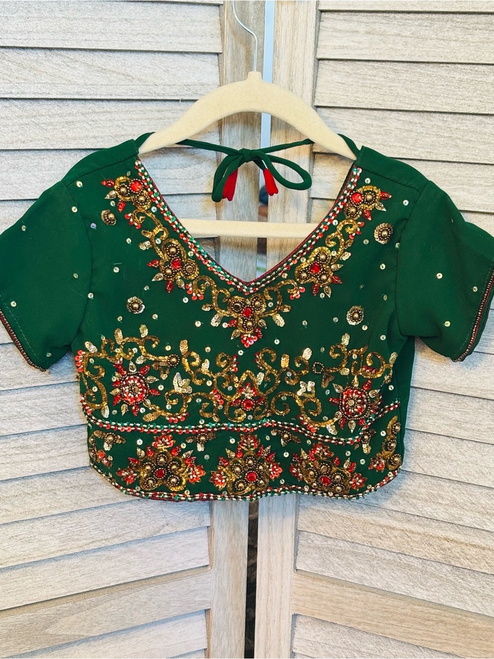 Kids Emerald Green Embroidered Lehenga Blouse Holiday Christmas Costume 3T 4T
